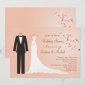 Tux & Gown, cherry blossom Couple's Vrijgezellenfe Kaart (Voorkant / Achterkant)