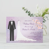 Tux & Gown, cherry blossom Couple's Vrijgezellenfe Kaart (Staand voorkant)