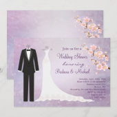 Tux & Gown, cherry blossom Couple's Vrijgezellenfe Kaart (Voorkant / Achterkant)