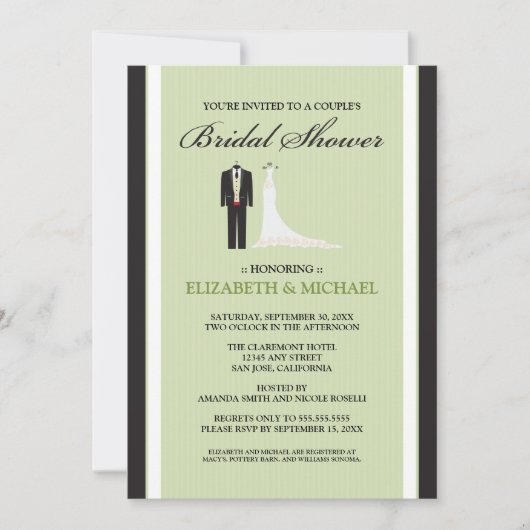 Tux & Gown Couple's Bridal Shower Invitation Kaart (Voorkant)
