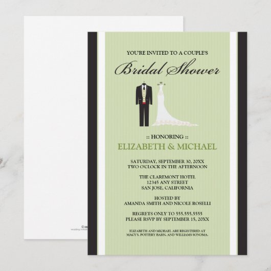 Tux & Gown Couple's Bridal Shower Invitation Kaart (Voorkant / Achterkant)