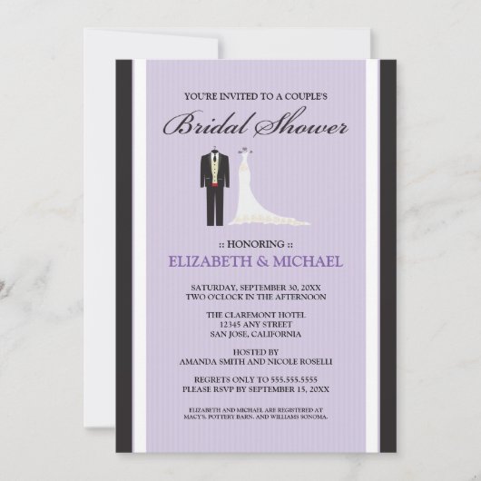 Tux & Gown Couple's Bridal Shower Invitation Kaart (Voorkant)