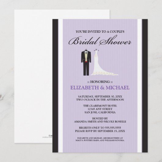 Tux & Gown Couple's Bridal Shower Invitation Kaart (Voorkant / Achterkant)