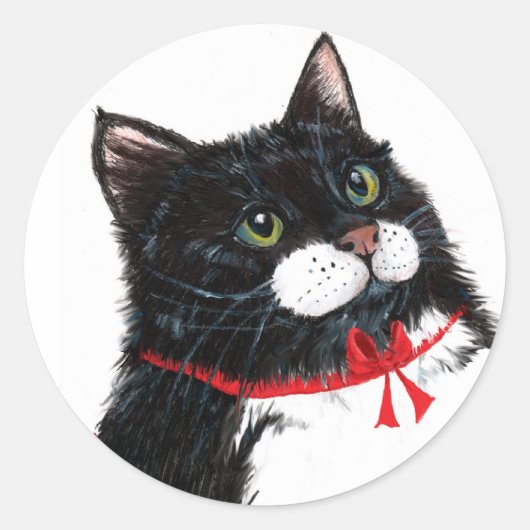 Tux Kerstkat Ronde Sticker (Voorkant)