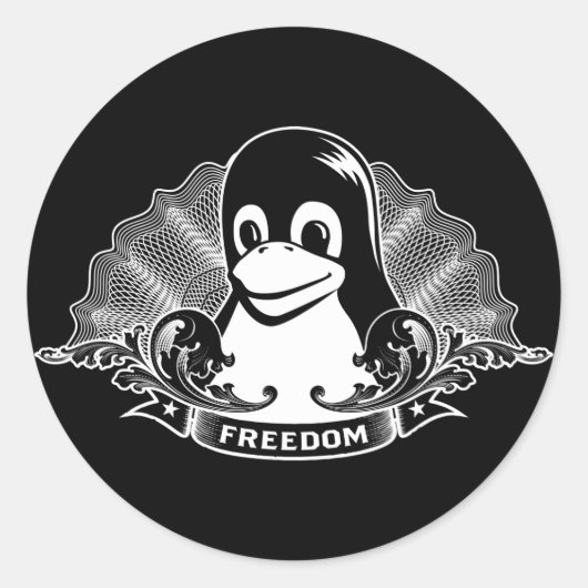Tux Penguin - (Linux, Open Source, Copyleft, FSF) Ronde Sticker (Voorkant)