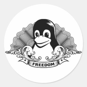 Tux Penguin - (Linux, Open Source, Copyleft, FSF) Ronde Sticker
