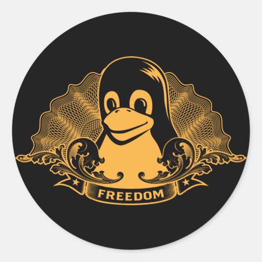 Tux Penguin - (Linux, Open Source, Copyleft, FSF) Ronde Sticker (Voorkant)