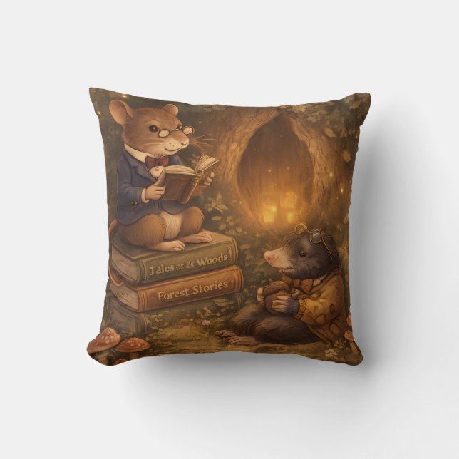 Tux & Twitch Cozy Storytime Woodland Kussen (Voorkant)