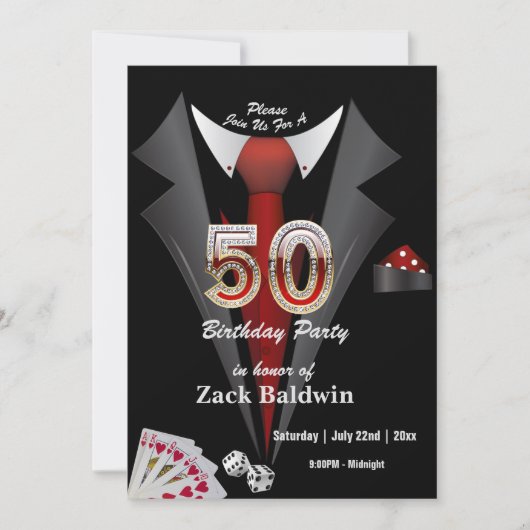 Tuxedo 50th Birthday Party Deck of Cards Dice Kaart (Voorkant)