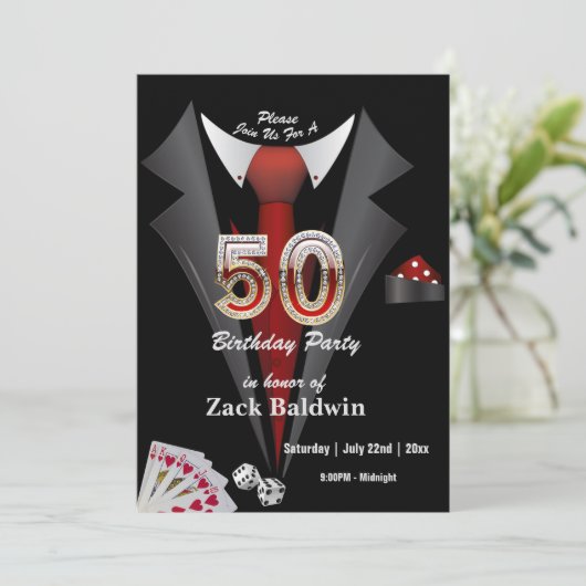Tuxedo 50th Birthday Party Deck of Cards Dice Kaart (Staand voorkant)