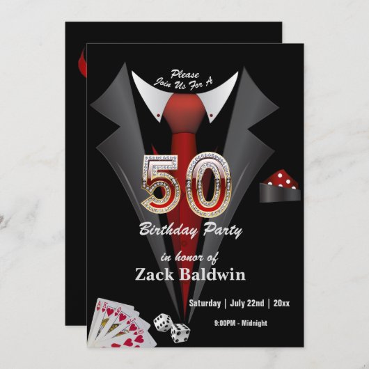 Tuxedo 50th Birthday Party Deck of Cards Dice Kaart (Voorkant / Achterkant)