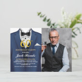 Tuxedo 60e verjaardag foto pak Navy stropdas Gold Kaart (Staand voorkant)
