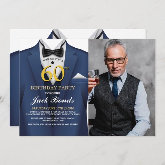 Tuxedo 60e verjaardag foto pak Navy stropdas Gold Kaart (Voorkant / Achterkant)