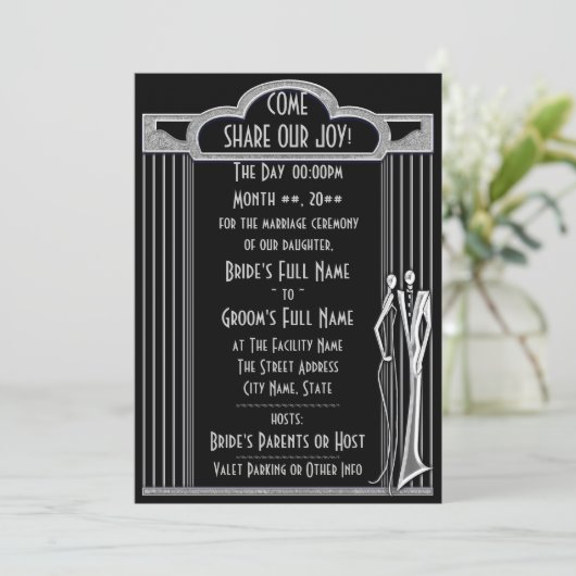 Tuxedo - Art Deco - Black en Silver - Weddenschap Kaart (Staand voorkant)