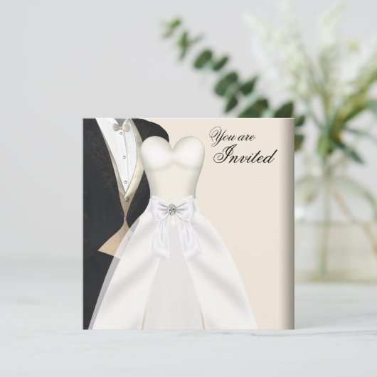 Tuxedo baljurk zwart gala feest uitnodigingen (Staand voorkant)