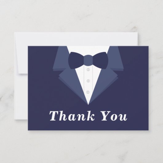 Tuxedo Bedankt Card, Navy Stropdas RSVP Kaartje (Voorkant)