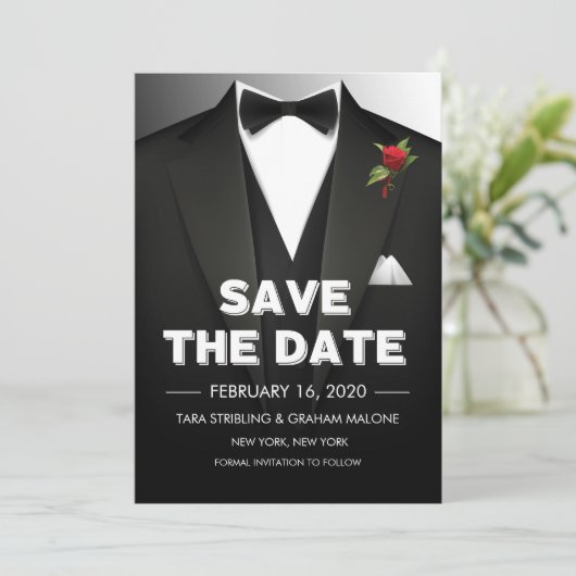 Tuxedo Bewaar de Datum Uitnodiging (Staand voorkant)