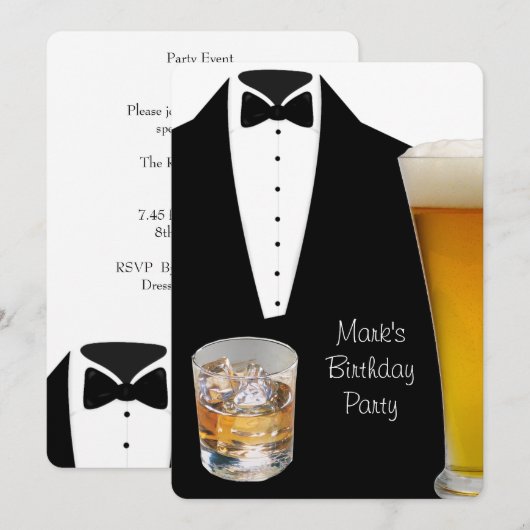 Tuxedo Birthday Party Beer Scotch Kaart (Voorkant / Achterkant)