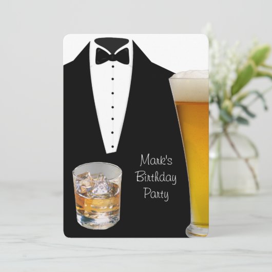 Tuxedo Birthday Party Beer Scotch Kaart (Staand voorkant)