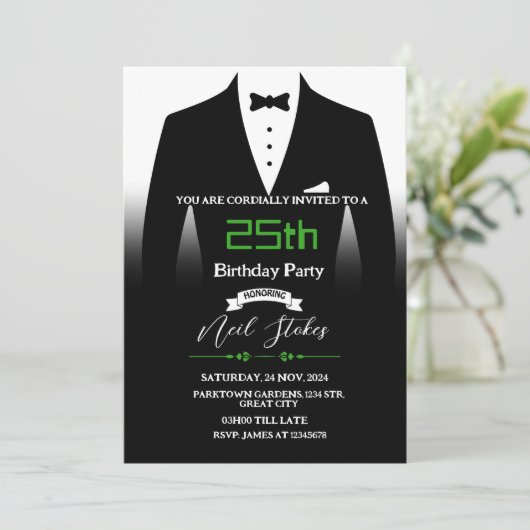 Tuxedo Birthday Uitnodiging (Staand voorkant)