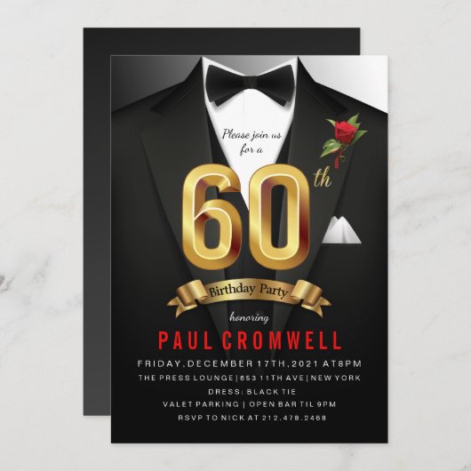 Tuxedo Birthday Uitnodiging (Voorkant / Achterkant)