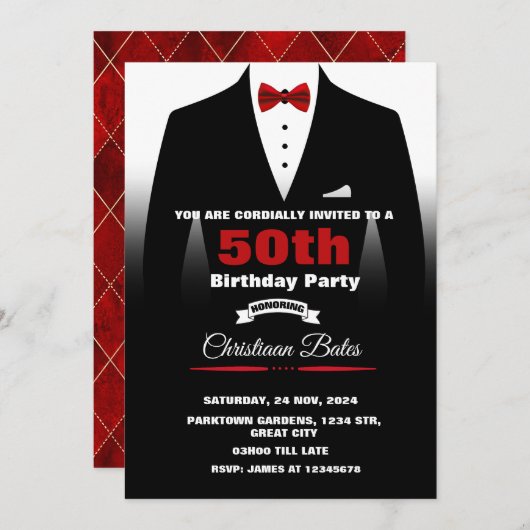 Tuxedo Birthday Uitnodiging (Voorkant / Achterkant)