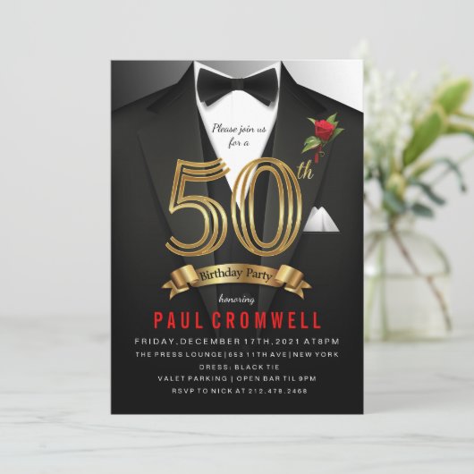 Tuxedo Birthday Uitnodiging (Staand voorkant)