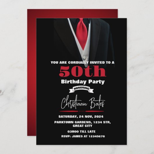 Tuxedo Birthday Uitnodiging (Voorkant / Achterkant)