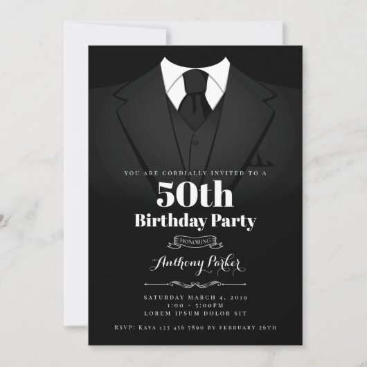 Tuxedo Birthday Uitnodiging (Voorkant)