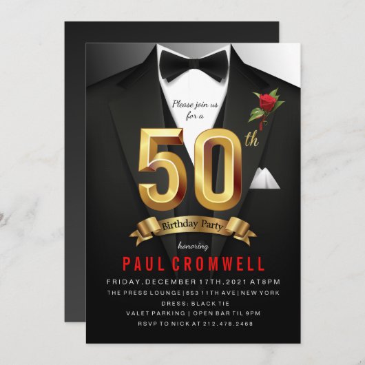 Tuxedo Birthday Uitnodiging (Voorkant / Achterkant)