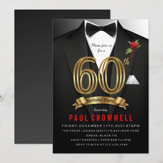 Tuxedo Birthday Uitnodiging (Voorkant / Achterkant)