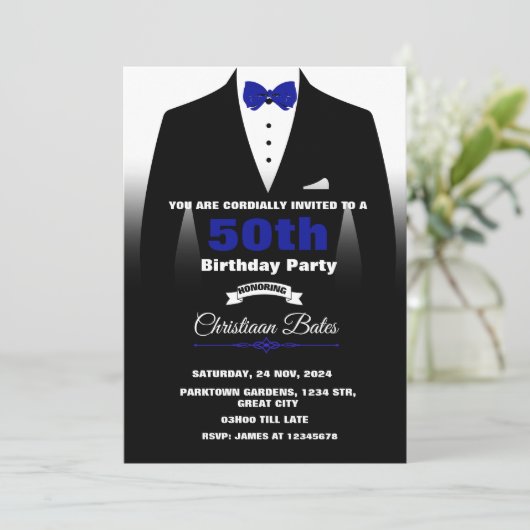 Tuxedo Birthday Uitnodiging (Staand voorkant)