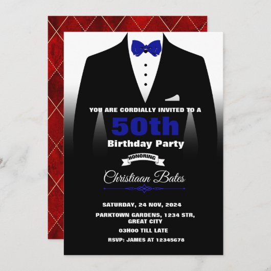 Tuxedo Birthday Uitnodiging (Voorkant / Achterkant)