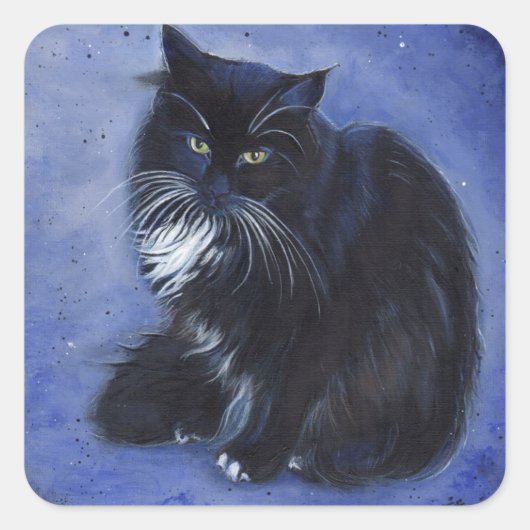 Tuxedo black and white cat art by Renee Lavoie  Vierkante Sticker (Voorkant)