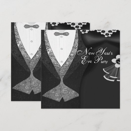 Tuxedo Black Dress Zwart Stropdas Nieuwjaarsfeest Kaart (Voorkant / Achterkant)