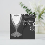 Tuxedo Black Dress Zwart Stropdas Nieuwjaarsfeest Kaart (Staand voorkant)