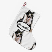 Tuxedo Black en White Cat Cats kerststaart Grote Kerstsok (Voorkant (Hangend))
