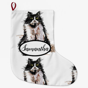 Tuxedo Black en White Cat Cats kerststaart Grote Kerstsok