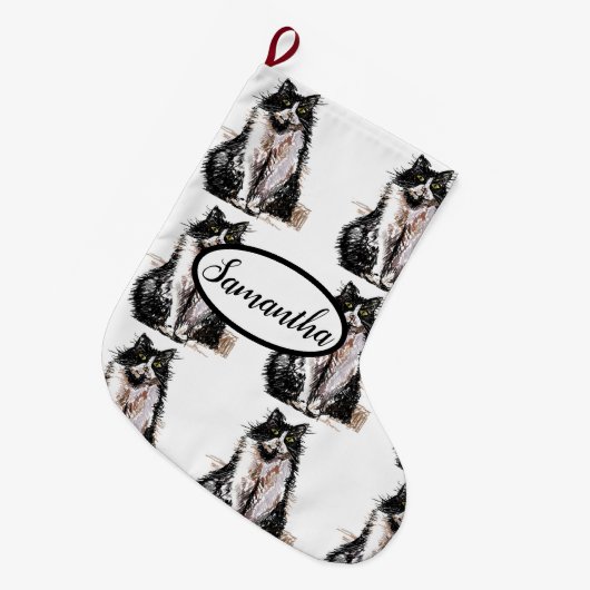 Tuxedo Black en White Cat Cats kerststaart Grote Kerstsok (Voorkant (Hangend))