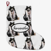 Tuxedo Black en White Cat Cats kerststaart Grote Kerstsok (Voorkant)