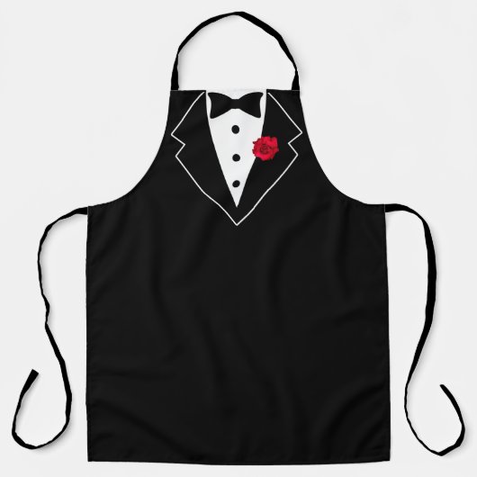 Tuxedo Black en White met Red Flower in Lapel Schort (Voorkant)