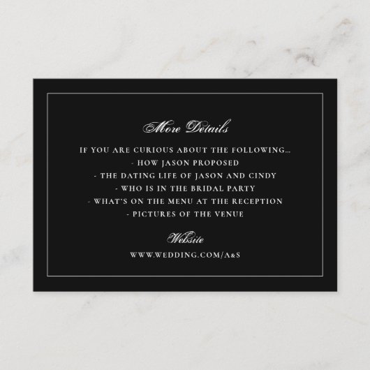 Tuxedo Black Framed Elegant Monogram Weddenschap Informatiekaartje (Voorkant)