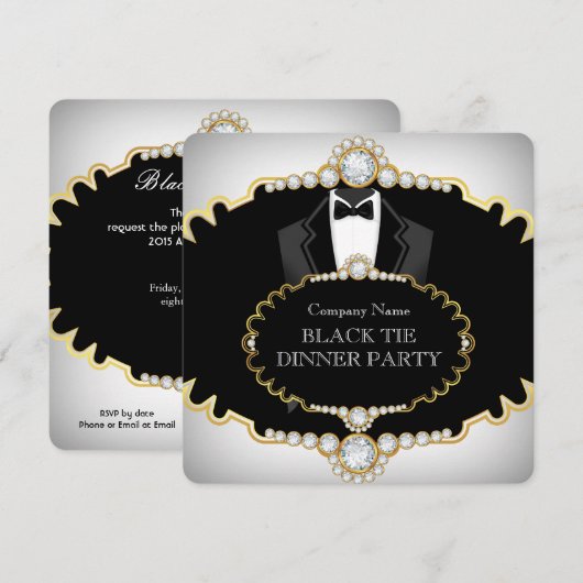 Tuxedo Black Stropdas Dinner Party White Gold Kaart (Voorkant / Achterkant)