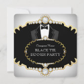 Tuxedo Black Stropdas Dinner Party White Gold Kaart (Voorkant)