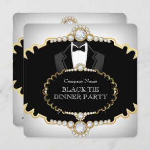 Tuxedo Black Stropdas Dinner Party White Gold Kaart