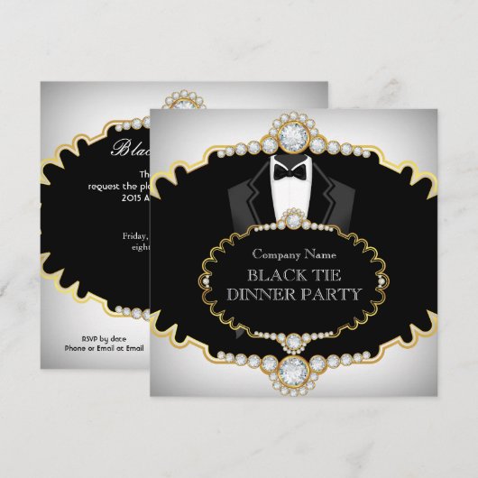 Tuxedo Black Stropdas Dinner Party White Gold Kaart (Voorkant / Achterkant)