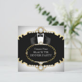 Tuxedo Black Stropdas Dinner Party White Gold Kaart (Staand voorkant)
