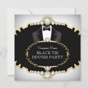 Tuxedo Black Stropdas Dinner Party White Gold Kaart