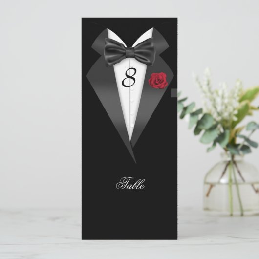 Tuxedo Black Table Number Seed Place Card Kaart (Staand voorkant)