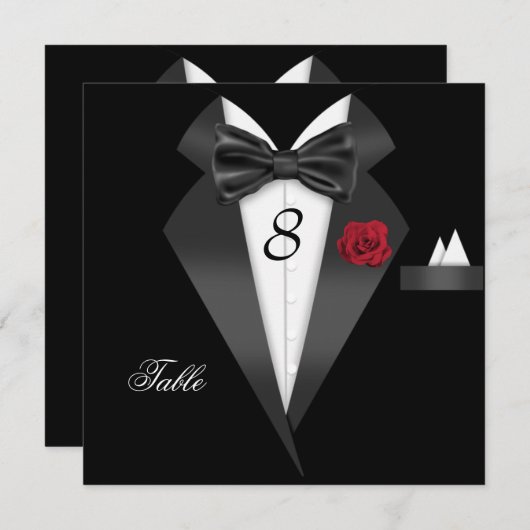 Tuxedo Black Table Number Seed Place Card Kaart (Voorkant / Achterkant)